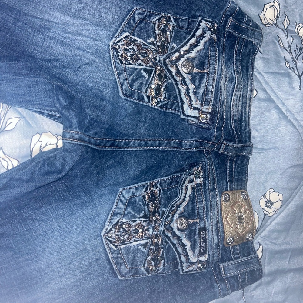 Miss Me Blue Boot Cut Jeans with Embellished Pockets